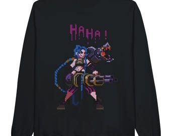 Jinx Sweatshirt Pixel Art LoL Crewneck Pullover Loose Fit Streetwear Top Y2K Aesthetic Lounge Wear Goth Street Style Christmas Gift for her