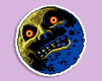 Pegatina de Luna de Píxeles - Pegatinas TLOZ - Pegatina de Pixel Art - Años 90 - Pegatina de Videojuegos - Pegatinas de Halloween - Pegatina Troquelada