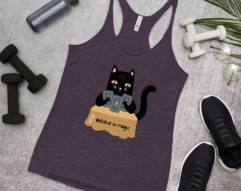 Believe in Magic Cat Lovers Gift Women's Racerback Tank Gifts for Cat Lovers Cat Owner Gifts for Her Giftfor CatLovers Tarot Card Tank Top