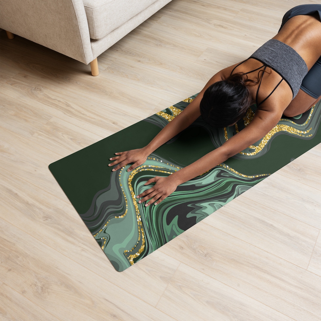 Emerald Green Gold Abstract Marble Yoga Mat Gifts for Yoga Etsy