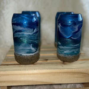 20 oz Ocean Inspired Glass, Hand Poured Resin art