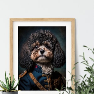 Ölgemälde Cavoodle #1 in Militäruniform, Digitaler Kunstdruck, Download, Dekor, druckbar