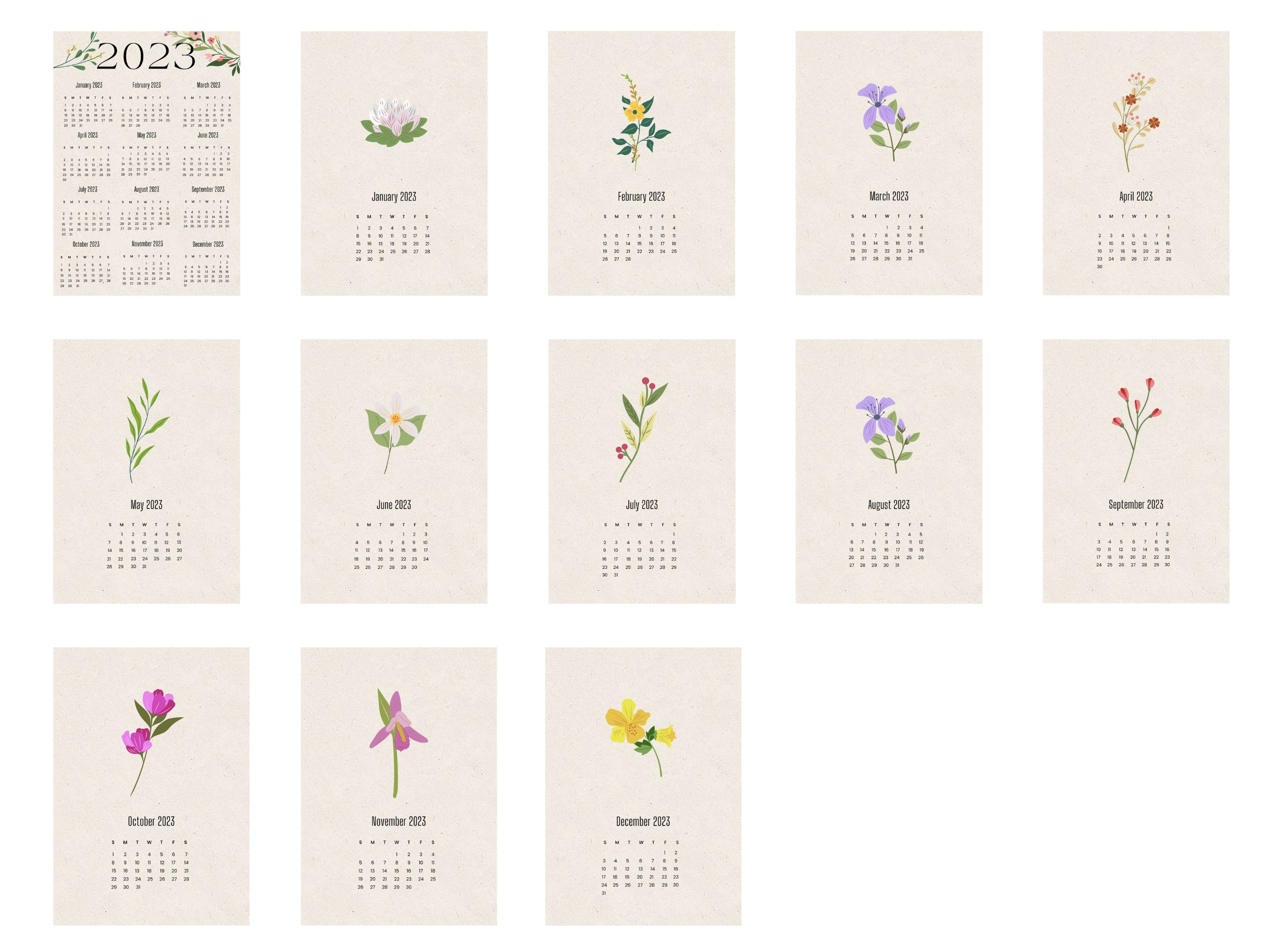2023 Calendar Printable PDF, Digital Monthly Yearly Planner, Japanese