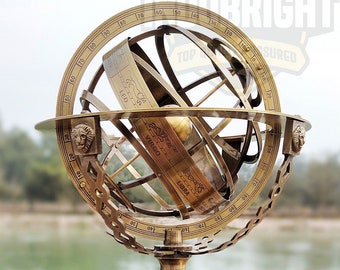 Armillary Sphere Antique Look Brass Globe With Compass at Base 18 Inches, Armillary sphere for Garden, Armillary sphere for office desk