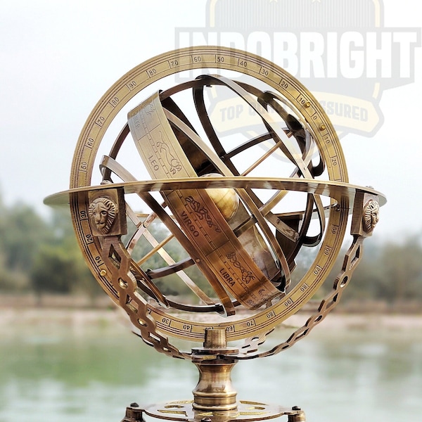 Armillary Sphere Antique Look Brass Globe With Compass at Base 18 Inches, Armillary sphere for Garden, Armillary sphere for office desk