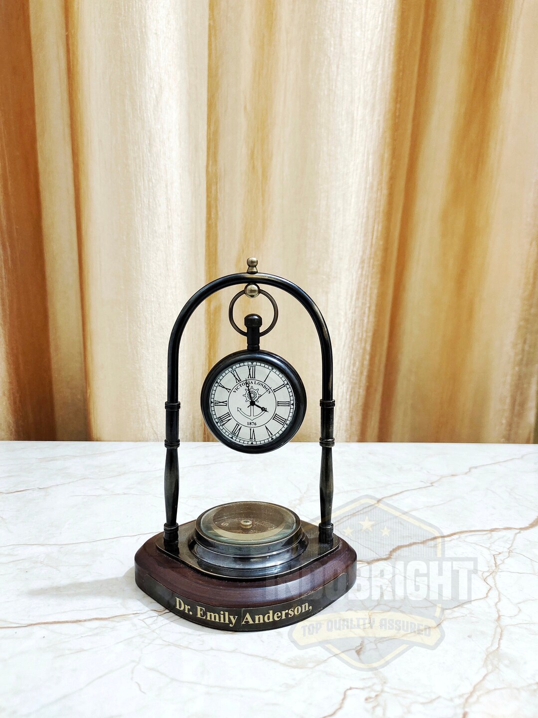 Personalized Table Clock With Compass Gift for Mens Birthday Gifts for