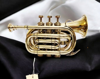 Brass Instruments Trumpet With Bugle Horn 3 Valve Mouthpiece - Decorative Antique Brass Trumpet Horn - Vintage Flugelhorn Gift For Cousins