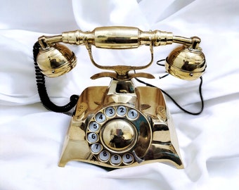 Vintage Telephone With Rotary Dial, Antique Candlestick Landline Telephone, Nautical Brass Telephone For Room Decor, Handmade 1940s Phones