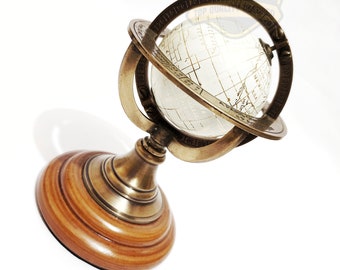 Antique Armillary With World Map Globe - Brass Armillary Sphere Globe, Armillary For Desk, Armillary Globe, Armillary For Garden, Globe