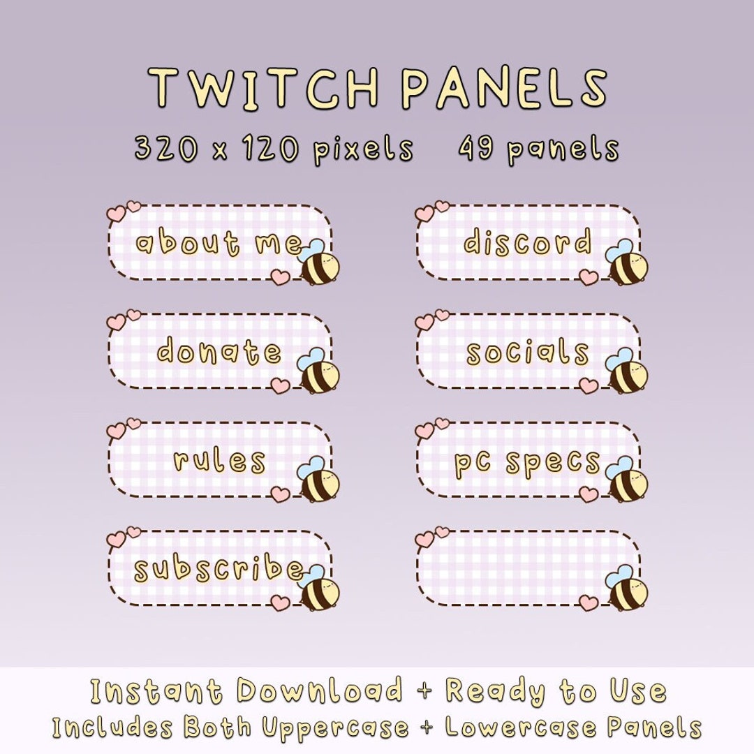 Cute Pastel Bee Twitch Panels 49 Panels Ready to Use Gingham / Plaid ...