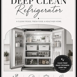 Refrigerator Cleaning Checklist | Fridge Cleaning Guide | Step by Step Kitchen Cleaning Printable | Deep Clean Fridge Checklist | Home Clean