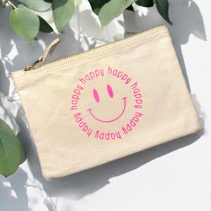 Personalisierbare kleine Tasche mit Smiley | Täschchen für Kosmetik, Stifte, Medikamente, Pflaster etc.