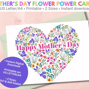 Printable Mothers Day Floral Card with heart motif | Mothers Day card for daughter | Trendy Heart & Flower Card for Mom | Happy Mothers Day