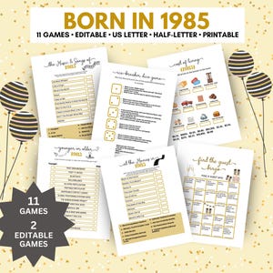 Feestspellen 40e verjaardag, bewerkbaar, spellenbundel geboren in 1985, spellenbundel veertigste verjaardag, trivia 1985, gastbingo