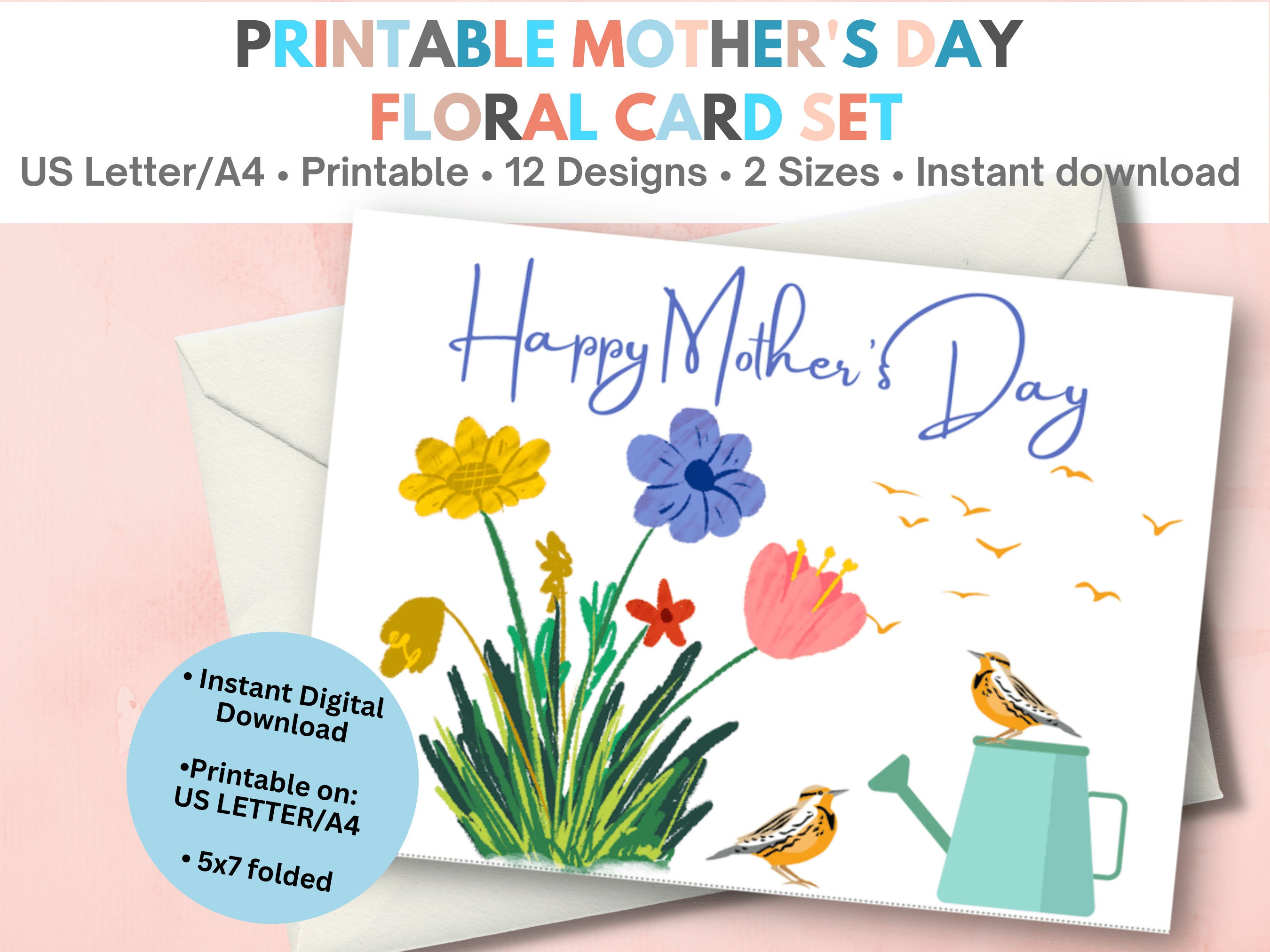 Printable Mothers Day Floral Card Set | Happy Mothers Day Cards for ...
