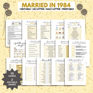 Pacchetto di giochi per il 42° anniversario di matrimonio, Regalo pacchetto di giochi per il 42° anniversario, Sposati nel 1984, Trova l'ospite nel bingo, Giochi rompighiaccio modificabili