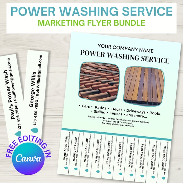 Power Washing Service Tear-Off Flyer, 3 Unique Designs, Editable Canva Template Bundle, Pressure Washing Printable Flyer