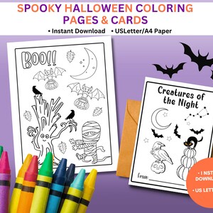 Pagine da colorare e schede di Halloween stampabili per bambini da colorare e condividere / Attività di Halloween per bambini / Libro da colorare di Halloween