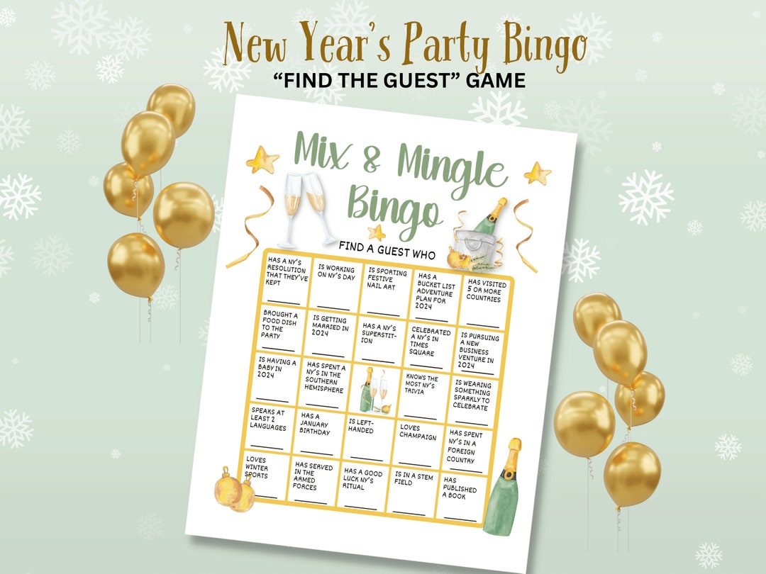 New Year’s Find the Guest Bingo Party Game - Editable | Mix and Mingle ...