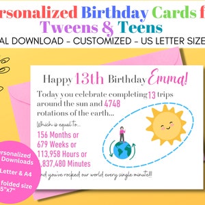 Cartão de aniversário personalizado 13th | Cartão de aniversário exclusivo para uma filha | Cartões de aniversário personalizados para crianças | Cartões de aniversário para filho/filha