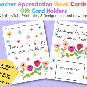 Printable teacher appreciation card and gift card holder | Teacher appreciation week gifts & gift card holders | Thank you gift for teacher
