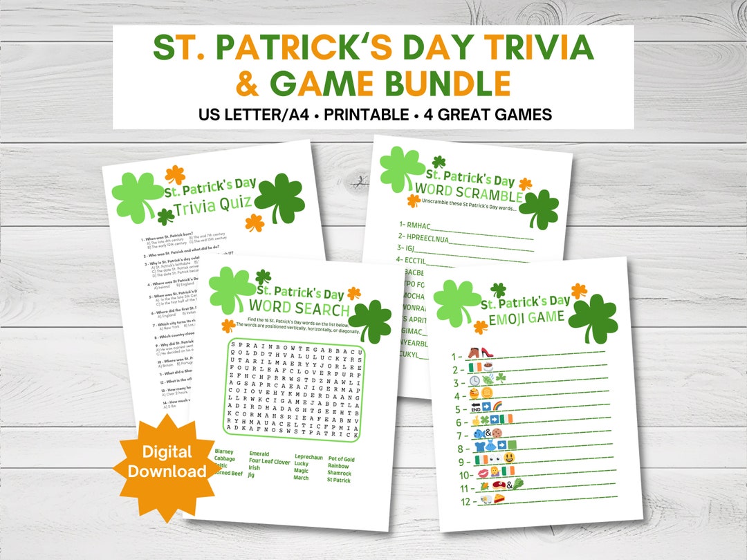 St Patrick’s Day Game Bundle Printable for All Ages | Word Search | St ...