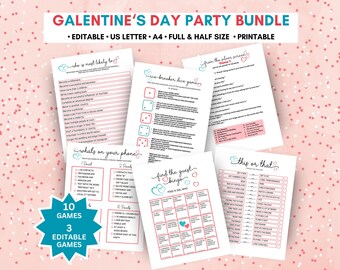 Bearbeitbares Galentines-Partyspiel-Bundle für Erwachsene, Mädchen, druckbare Valentinstags-Partyspiele, Finde die Gast-Bingo, Eisbrecher-Spiele