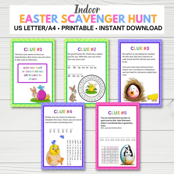 Easter Scavenger Hunt for Kids and Teens | Printable Indoor Easter Treasure Hunt | Escape Room | Holiday Party Game | Problem Solving