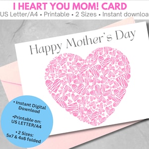 I Heart You Mom! Printable Mothers Day Cards | Trendy Mothers Day Card | Happy Mothers Day Heart Card | Mothers Day Heart Card Graphic