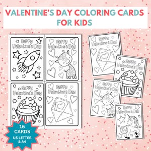 Cartes à colorier imprimables pour la Saint-Valentin pour enfants, activité en classe pour la Saint-Valentin,