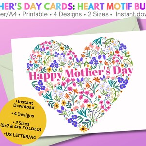 Printable Mothers Day Cards Bundle with Heart Motif | Mothers day card for daughter | Trendy Heart Card for Mom | Word Cloud for Mother