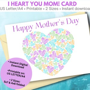 I Heart You Mom! Printable Mothers Day Cards | Trendy Mothers Day Card | Happy mothers Day Heart Card | Mothers Day Cards For Daughter