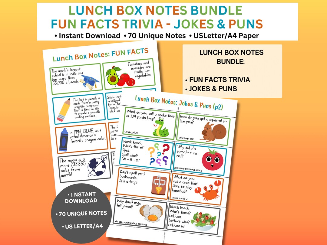 Lunch Box Notes Bundle Joke Icebreakers and Fun Facts Trivia