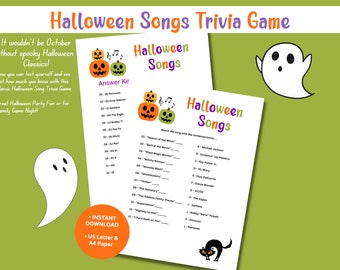 Halloween Music Trivia Game | Halloween Party Game for tweens, teens, and adults | Halloween Music Game Printable for Family Game Night