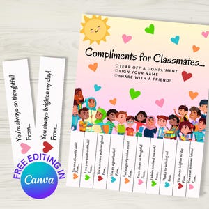 Dépliant détachable modifiable pour les camarades de classe, activité de fin d'année scolaire en classe, modèle modifiable Canva et téléchargement immédiat