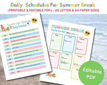 Programma giornaliero estivo per bambini / Routine giornaliera modificabile e stampabile / Programmi e calendari giornalieri, settimanali e mensili per bambini.