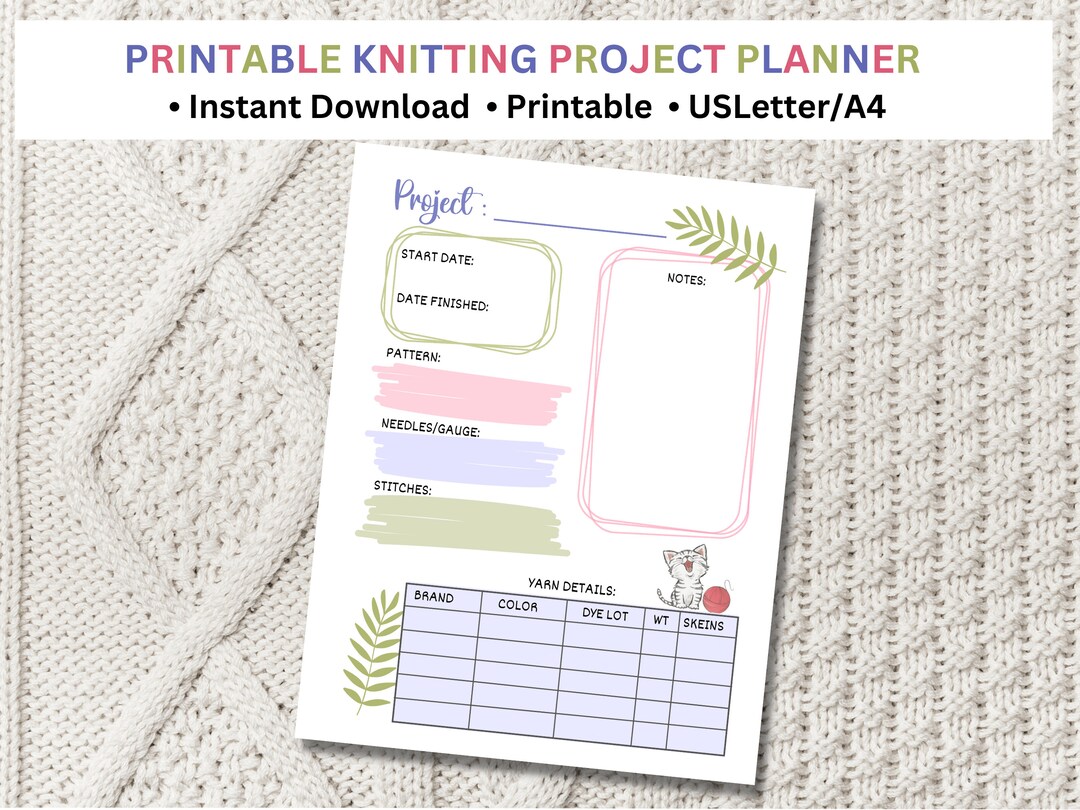 Printable Knitting Project Planner and Journal With a Bonus Row Counter ...