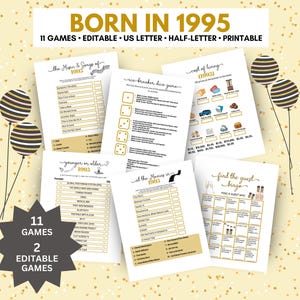 30e verjaardagsfeestspellen, bewerkbaar, gamesbundel geboren in 1995, 30e verjaardagsfeestspellen, trivia, 1995, zoek de gastbingo