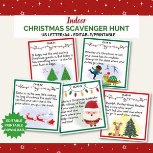 Editable Christmas Scavenger Hunt for kids and tweens, Printable Indoor Treasure Hunt, Family Holiday Party Game