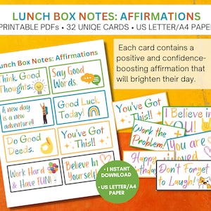 Biglietti per appunti per bambini stampabili creativi e positivi per la scatola del pranzo / Carte di incoraggiamento e affermazione che aumentano la fiducia dei bambini