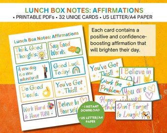 Tarjetas de notas para lonchera imprimibles creativas y positivas para niños / Tarjetas de aliento y afirmación para aumentar la confianza para niños