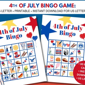 Printable 4th of July Bingo Game | Independence Day Celebration Bingo Game | 4th of July Party Game | Patriotic Bingo