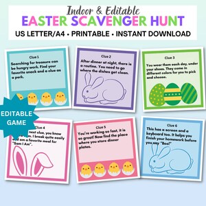 Easter Scavenger Hunt for kids | Editable Indoor Treasure Hunt | Easter Scavenger Hunt Clues | Problem Solving Easter Games | Printable Game