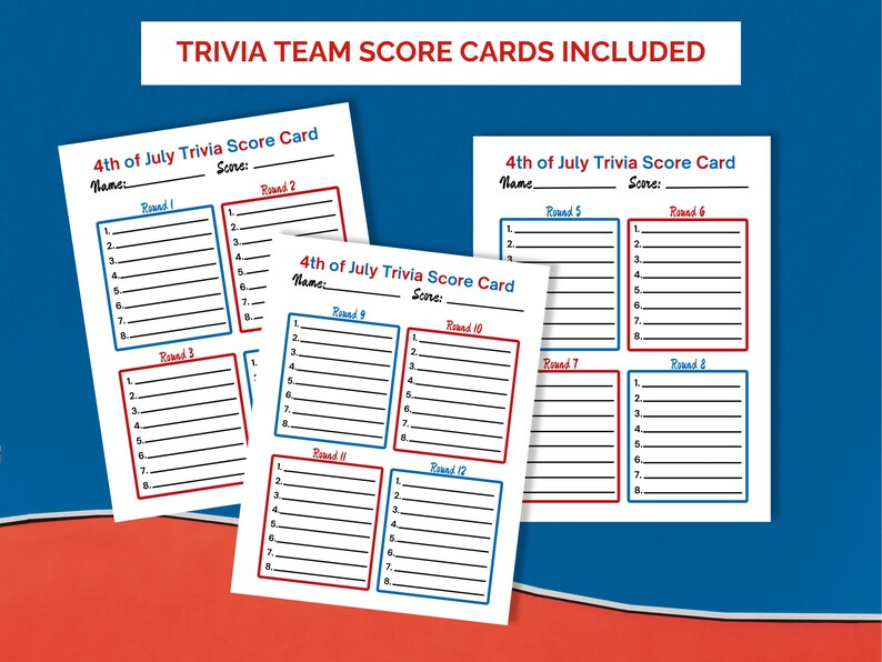 Trivia Score Card Editable July 4th Presidential Trivia Game, Family Game Night, Older ...