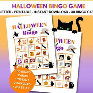 Gioco del bingo stampabile di Halloween con 30 cartelle del bingo / Attività di Halloween per bambini, adulti e serate di giochi in famiglia / Gioco per feste in classe /