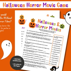 Halloween Classic Horror Films Trivia Game | Halloween Party Game for tweens, teens, and adults | Halloween Printable for Family Game Night