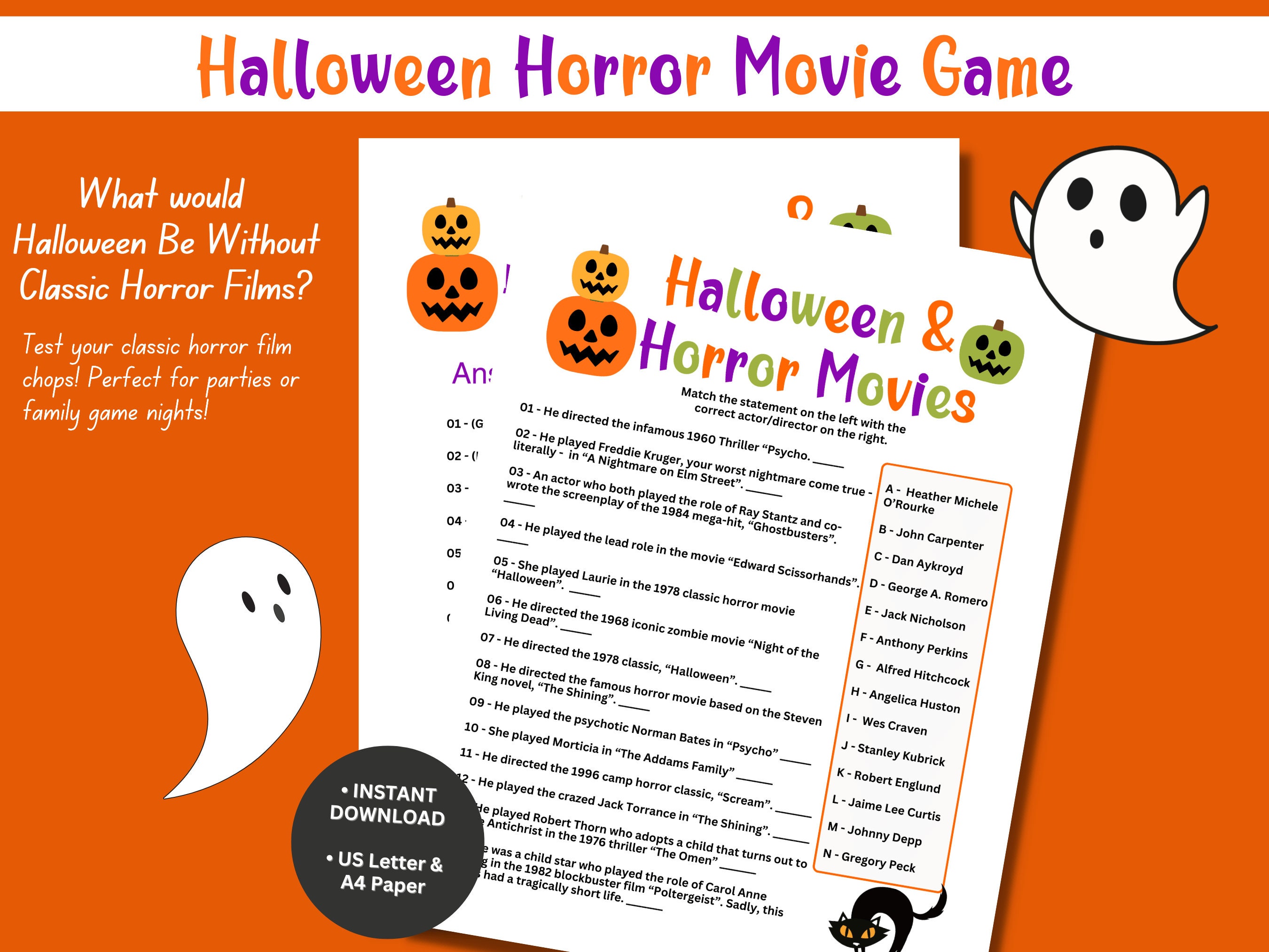 Horror Movie Quiz Game. Halloween. Character Memory Party Game. Digital  Download Friday the 13th. Scream. Pennywise. Nightmare on Elm Street