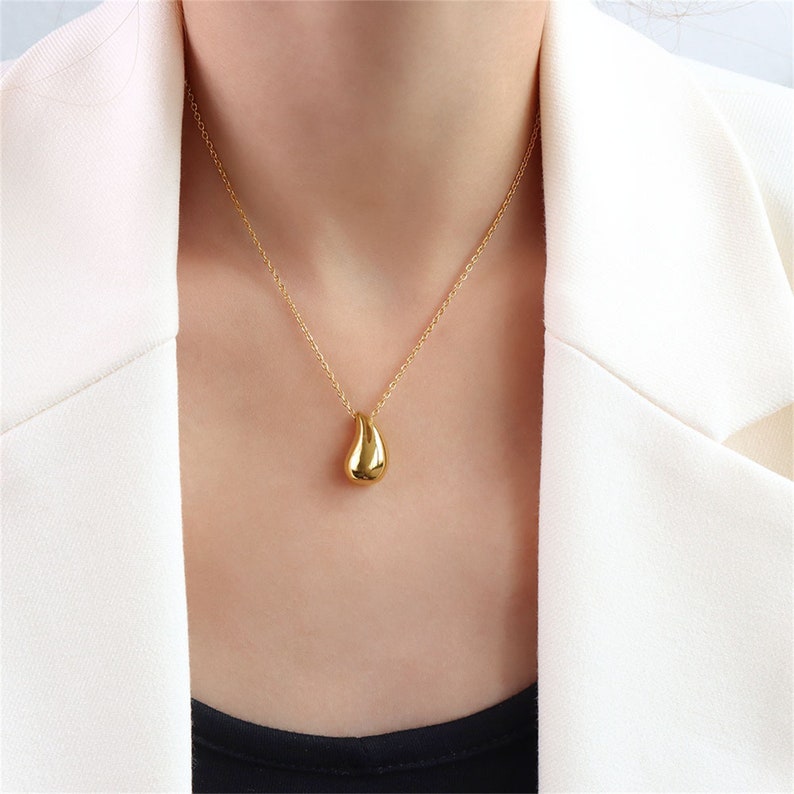 Gold Teardrop Necklace Rose Gold Teardrop Pendant Silver Etsy