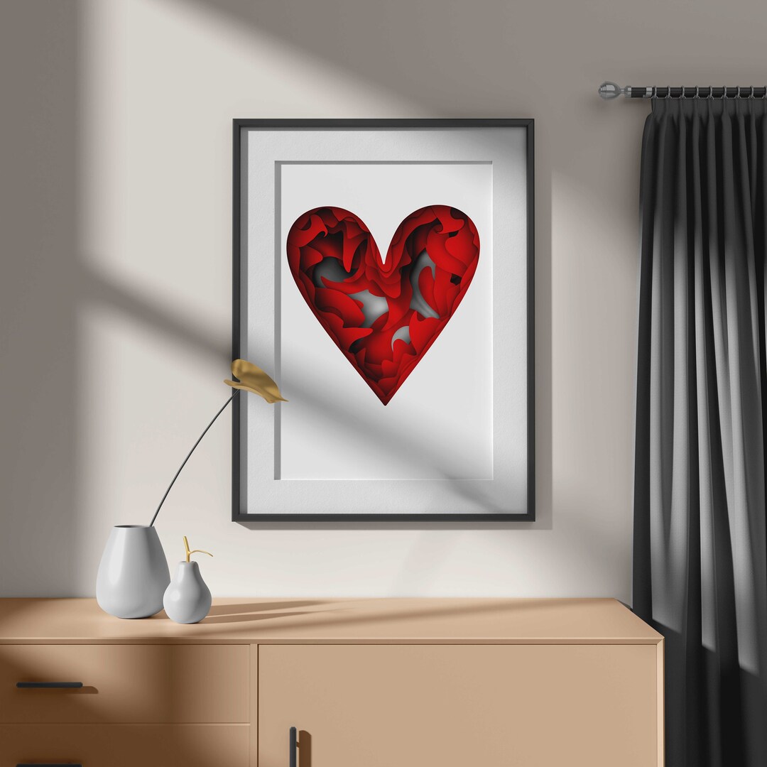 Heart Print, Heart Digital Art, Heart Wall Poster, Red Heart Wall