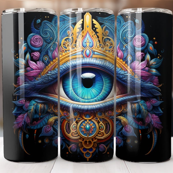 Mystical Evil Eye 20 oz Skinny Tumbler Sublimation Design Digital Download PNG Instant DIGITAL ONLY, Straight tumbler wrap.